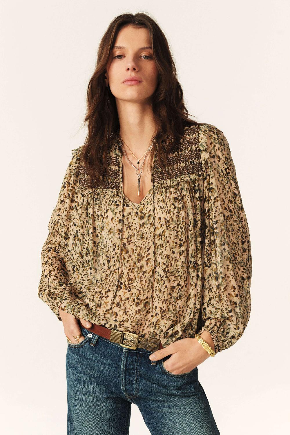 Ba&sh Top Effet Smocké Capucine Blanc Ecru