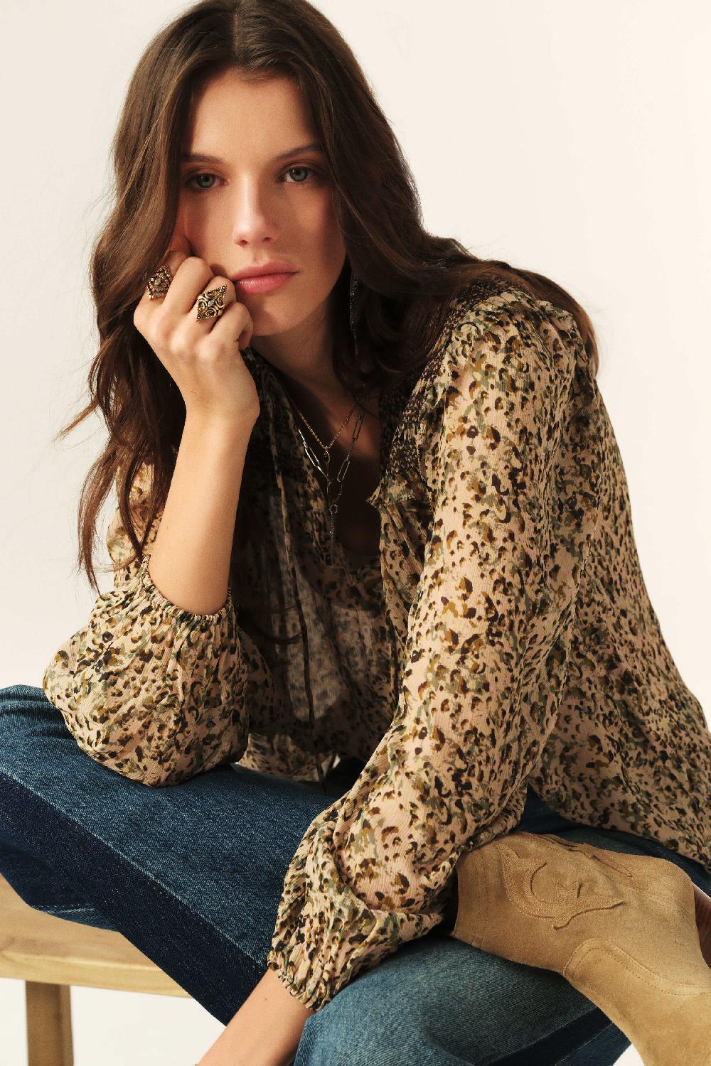 Ba&sh Top Effet Smocké Capucine Blanc Ecru