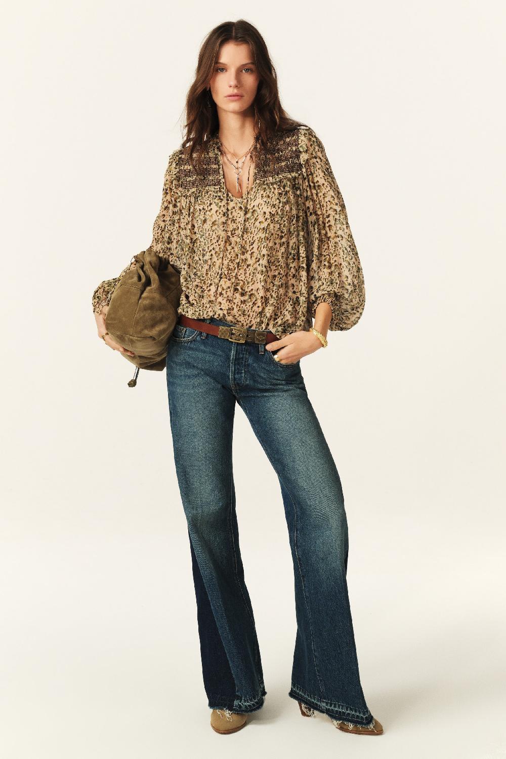 ba&sh Top Effet Smocké Capucine Blanc Ecru