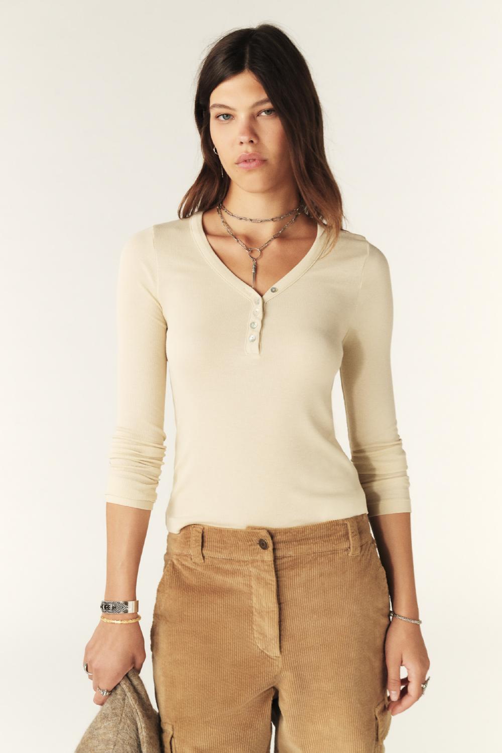 ba&sh Top Manches Longues Marty Blanc Ecru