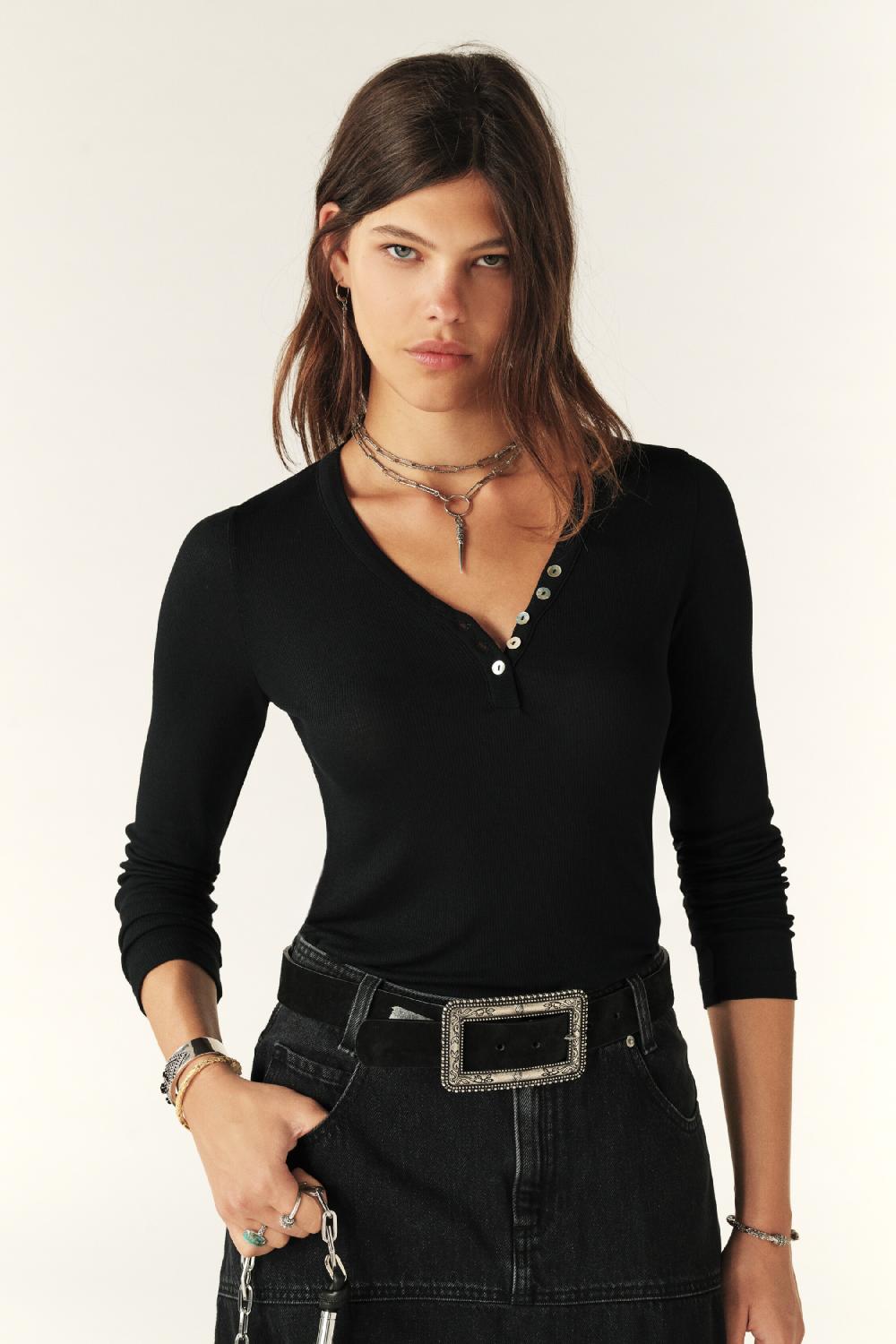 ba&sh Top Manches Longues Marty Noir