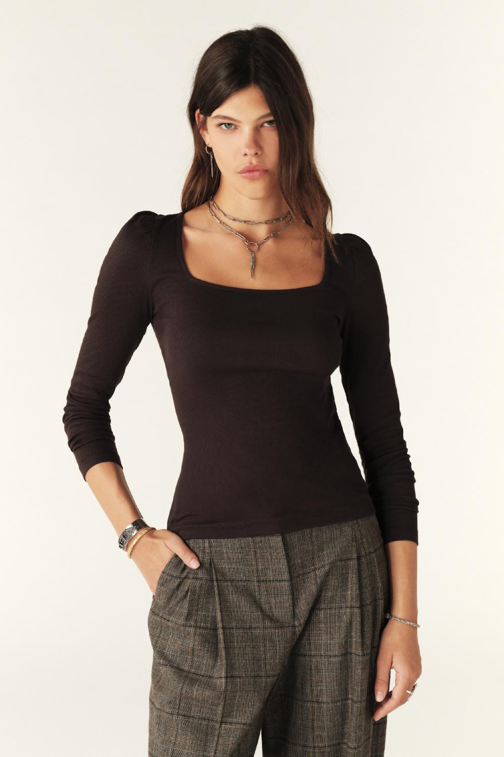 ba&sh Top Manches Longues Oprah Chocolat