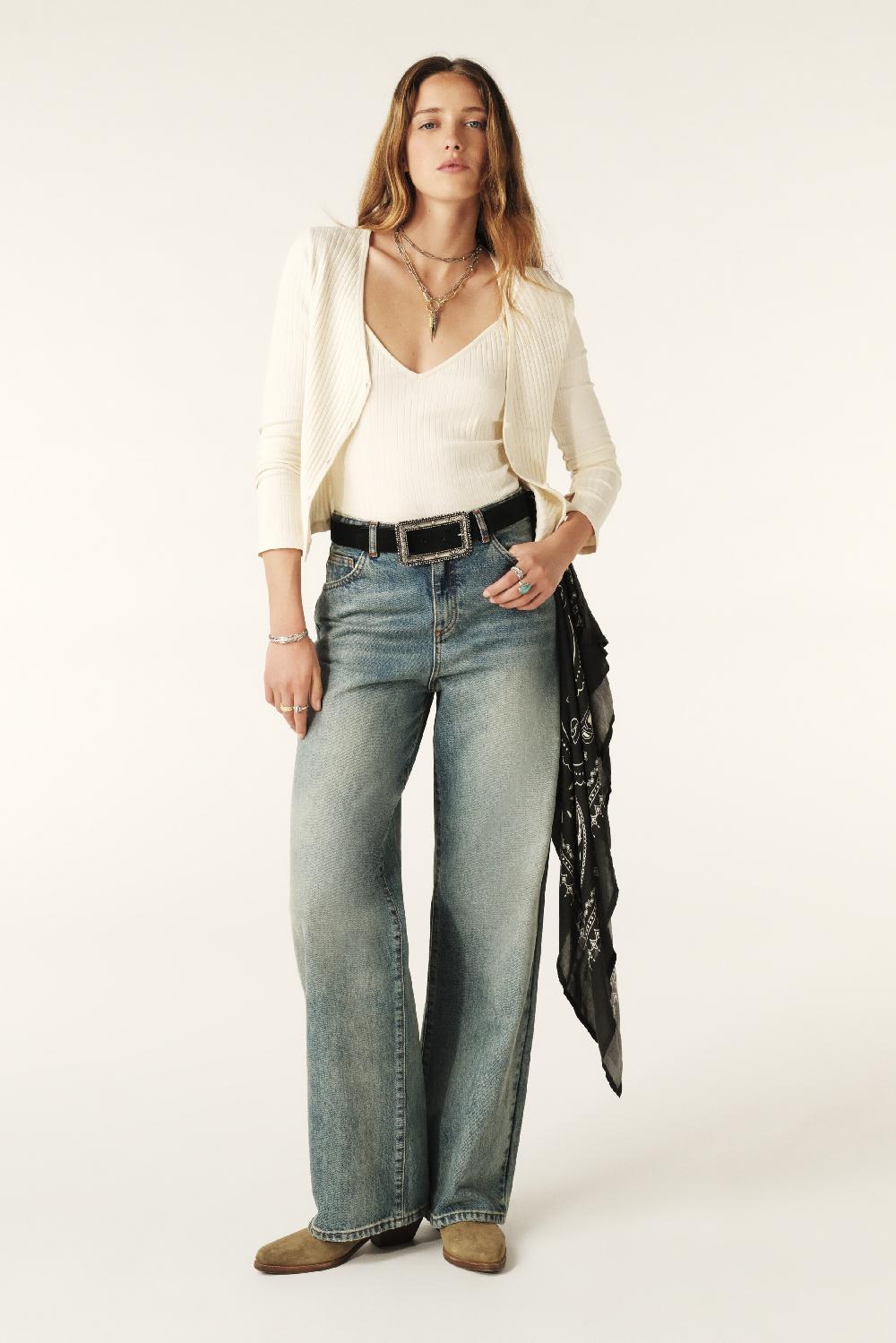 Ba&sh Top Manches Longues Tan Blanc Ecru