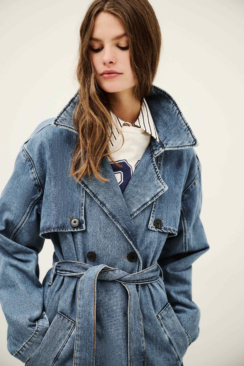 Ba&sh Trench Long En Denim Tresca Bleu