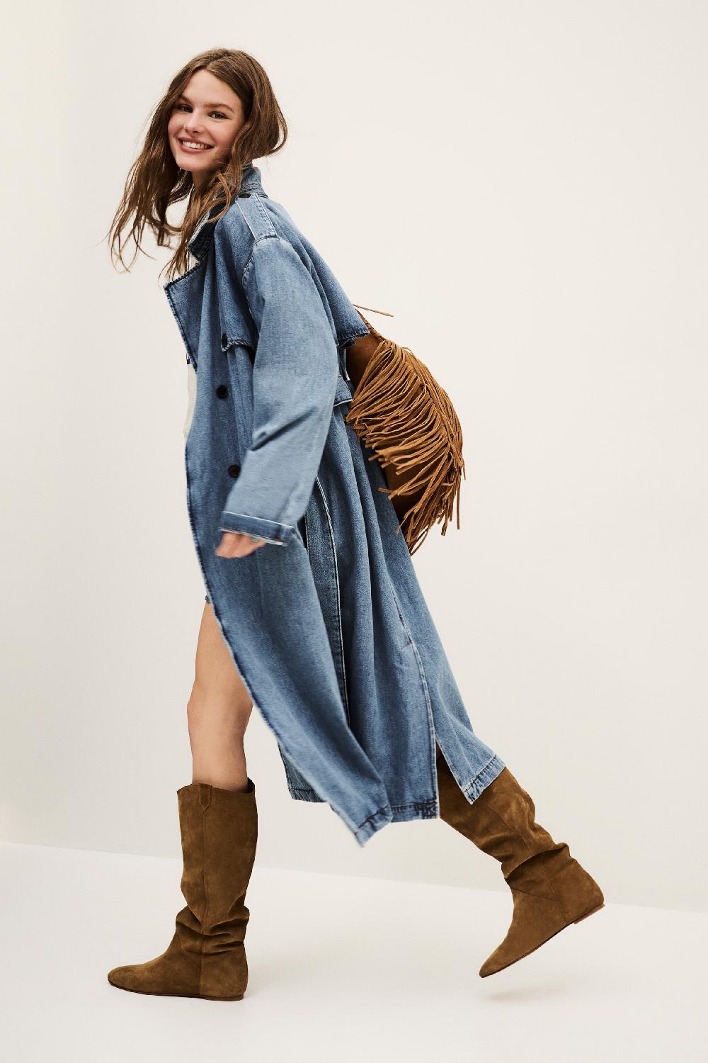 Ba&sh Trench Long En Denim Tresca Bleu