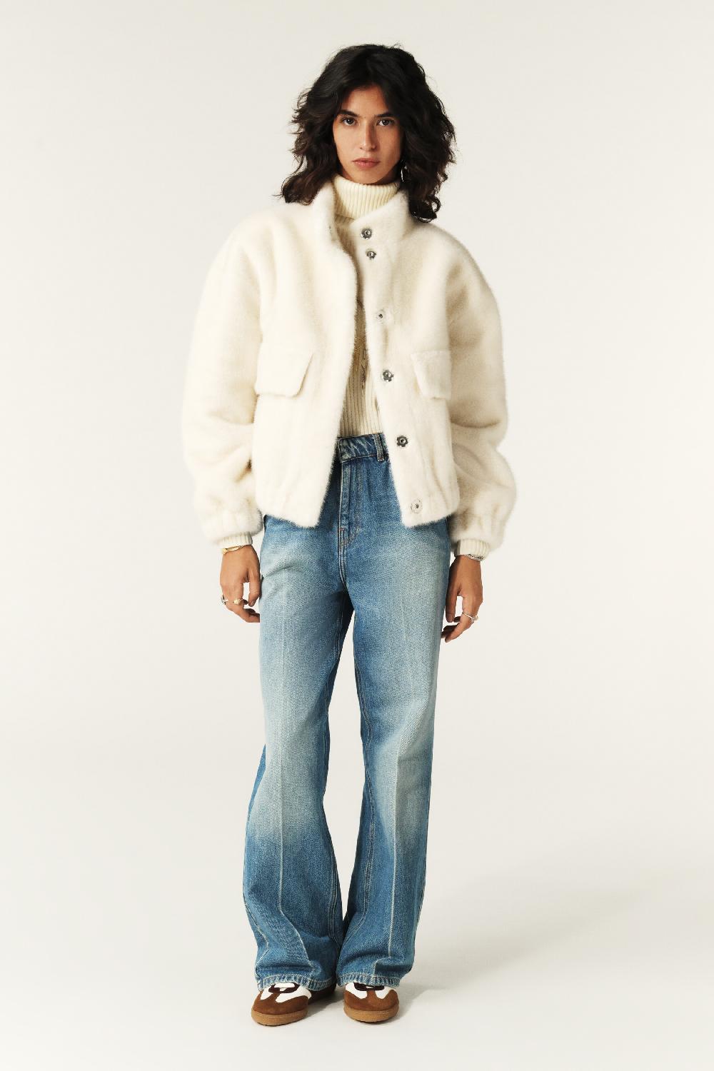 Ba&sh Veste Ample Courte Paros Blanc Ecru