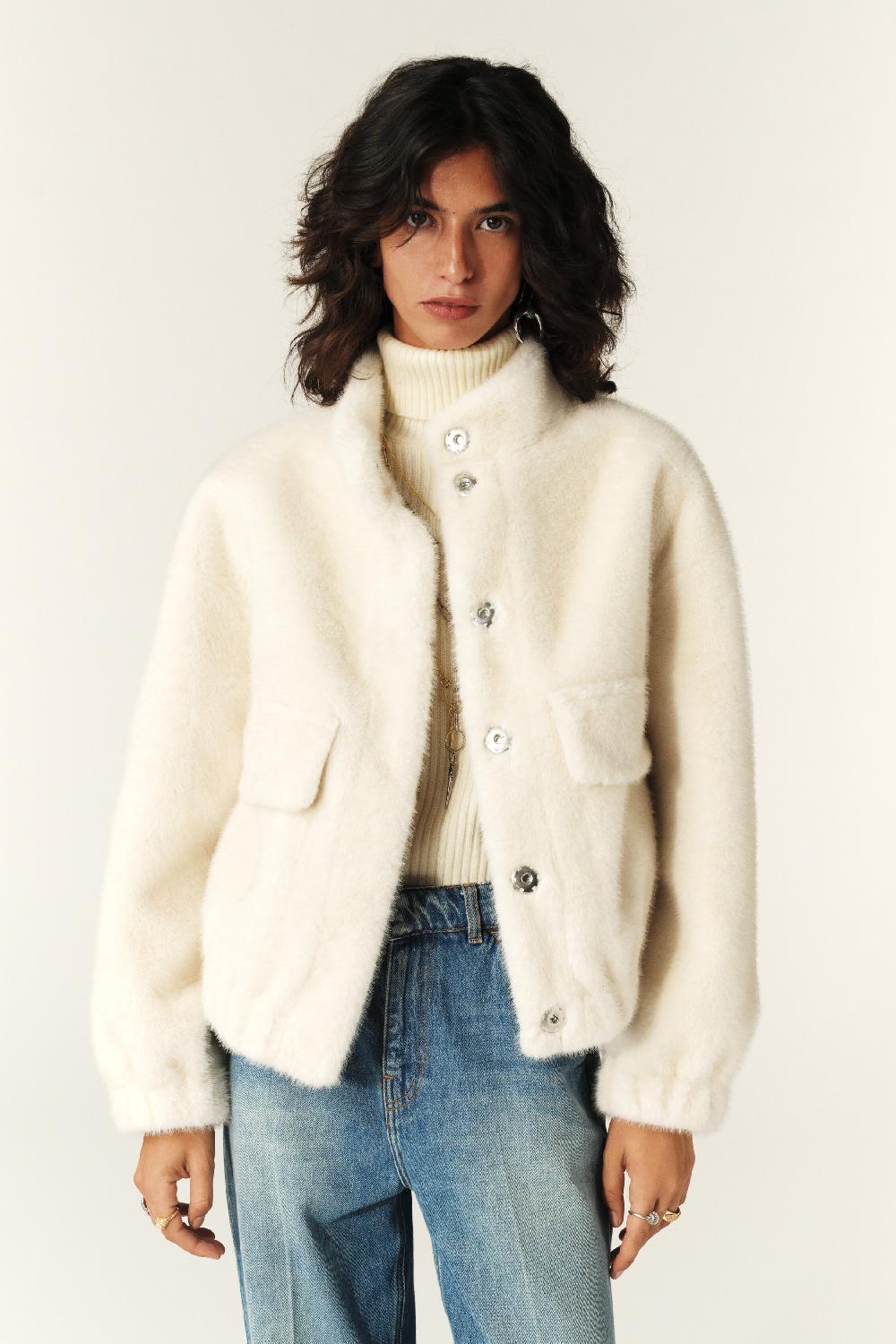 Ba&sh Veste Ample Courte Paros Blanc Ecru