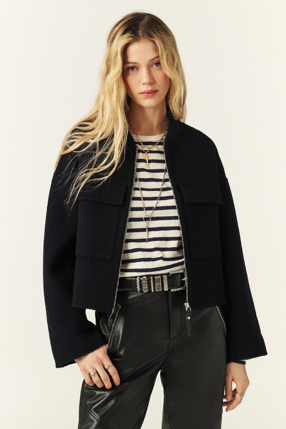 Ba&sh Veste Courte Droite Philippa Marine