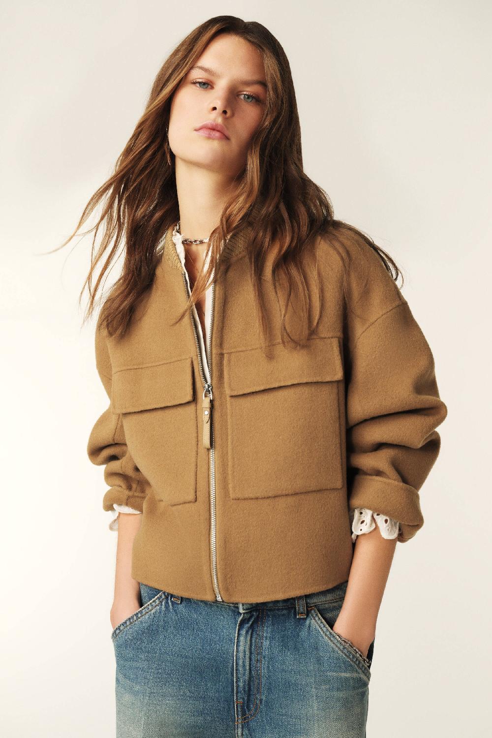 Ba&sh Veste Courte Droite Philippa Marron