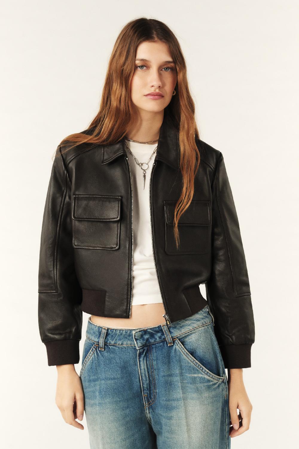 Ba&sh Veste En Cuir Utica Marron