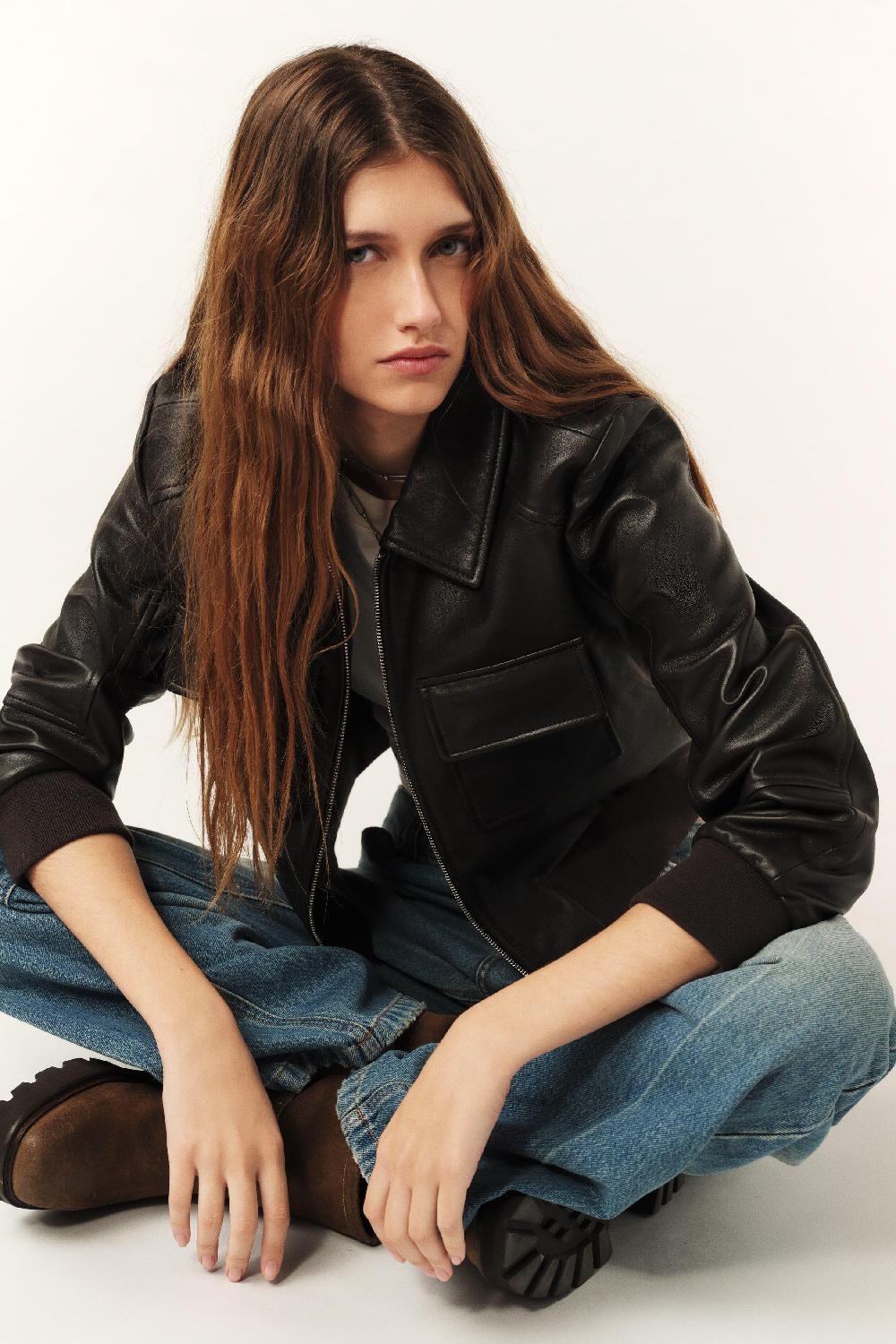 Ba&sh Veste En Cuir Utica Marron