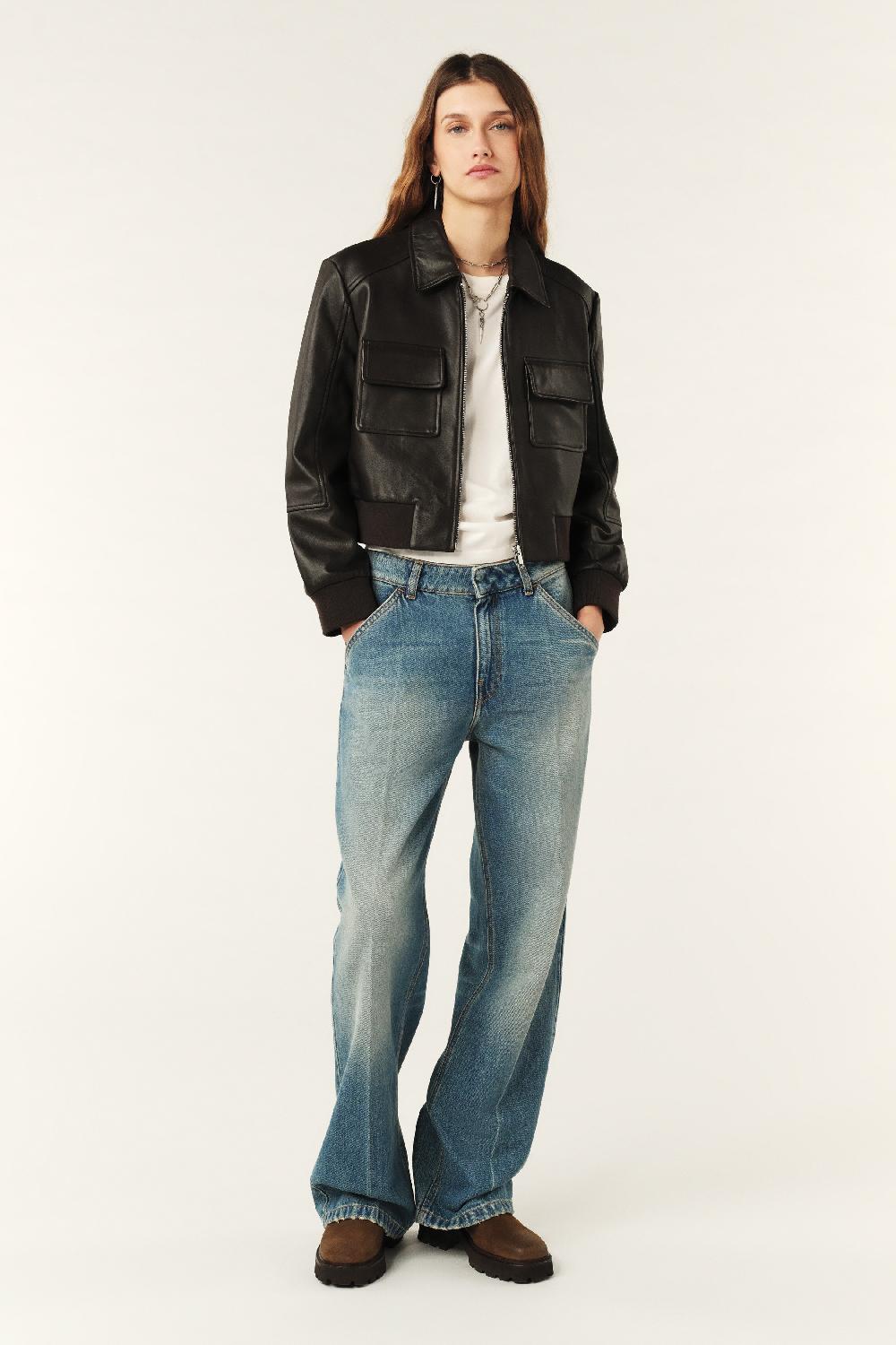 ba&sh Veste En Cuir Utica Marron