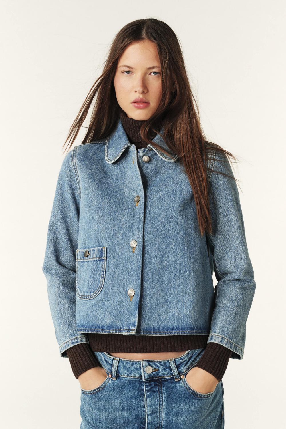 Ba&sh Veste Manches Trois-Quarts Tiny Denim