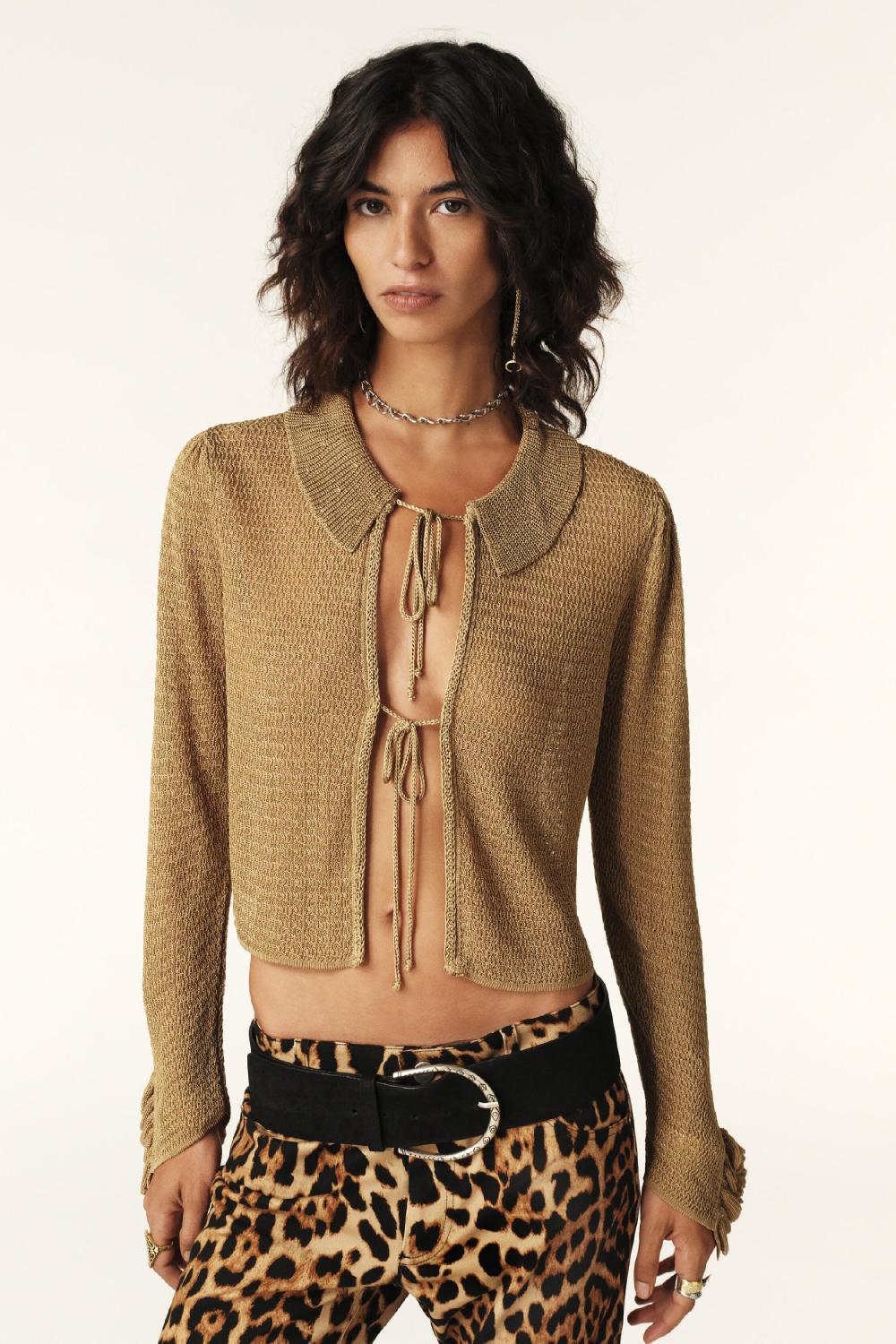 ba&sh Gilet Souple En Maille Pointelle Cathy Bronze