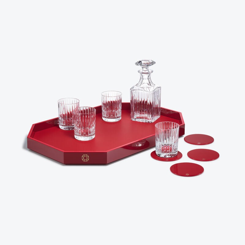baccarat Plateau Octogone L & Dessous De Verre X4 Rouges & Gobelets & Carafe À Whisky Harmonie
