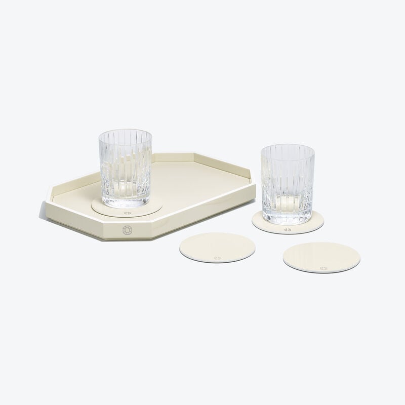 baccarat Plateau Octogone S & Dessous De Verre X4 Beiges Clairs & Gobelets Harmonie