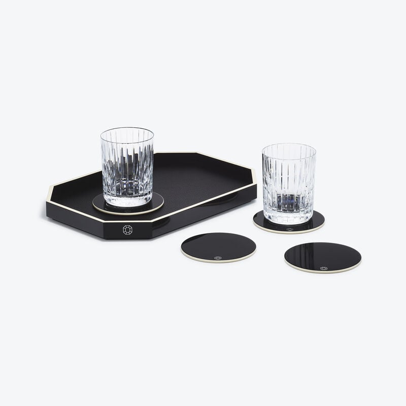 baccarat Plateau Octogone S & Dessous De Verre X4 Noirs & Gobelets Harmonie