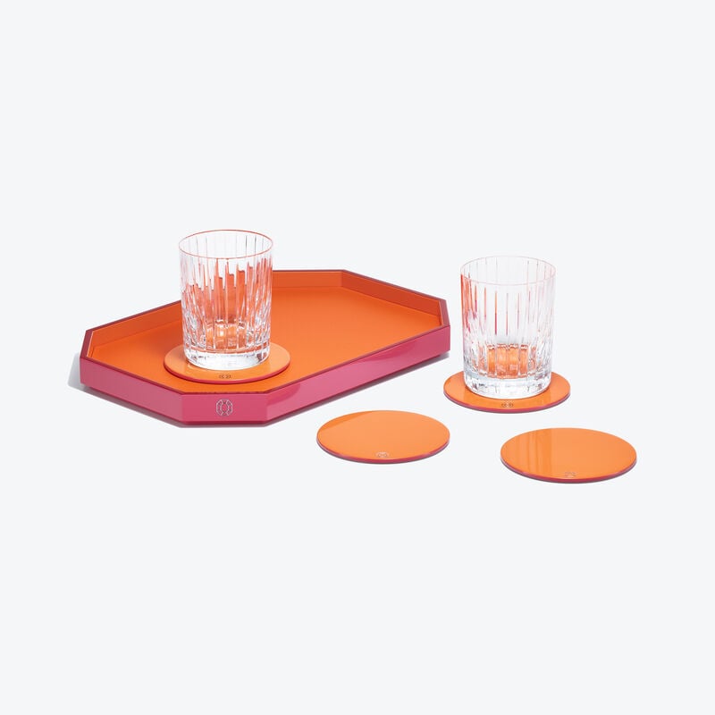 baccarat Plateau Octogone S & Dessous De Verre X4 Oranges & Gobelets Harmonie