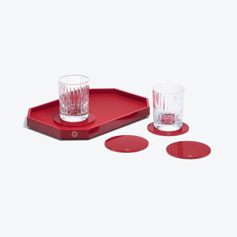 baccarat Plateau Octogone S & Dessous De Verre X4 Rouges & Gobelets Harmonie