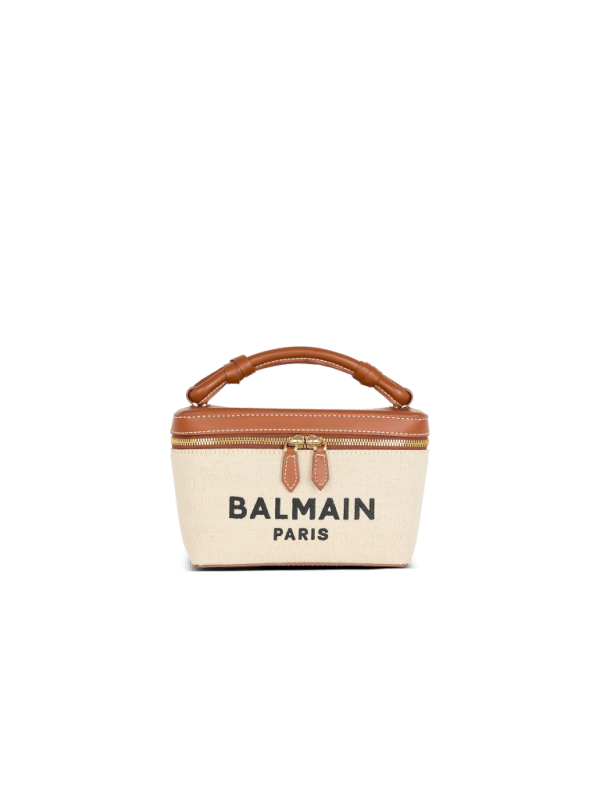 balmain paris B-Army Vanity Case en toile et cuir beige - Femme