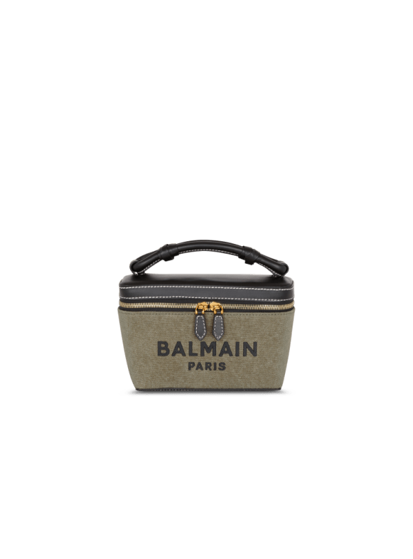 balmain paris B-Army Vanity Case en toile et cuir kaki - Femme