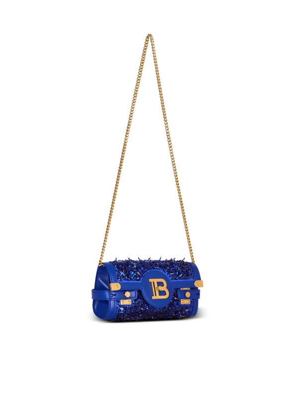 Balmain Paris B-Buzz Pouch 23 En Cuir Et Satin Brodé Bleu - Femme