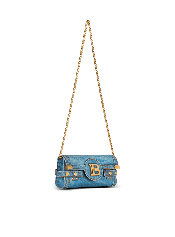 Balmain Paris B-Buzz Pouch 23 En Toile Imprimée Denim Bleu - Femme