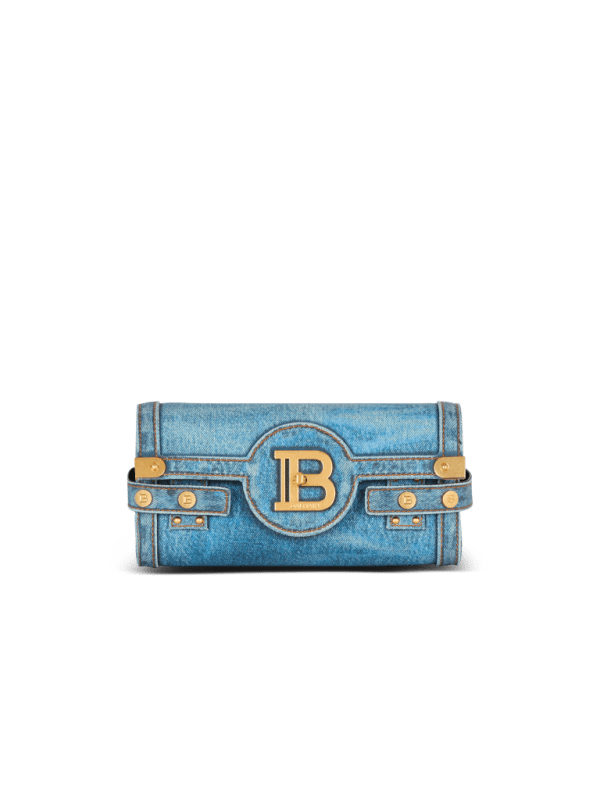 balmain paris B-Buzz Pouch 23 en toile imprimée denim bleu - Femme