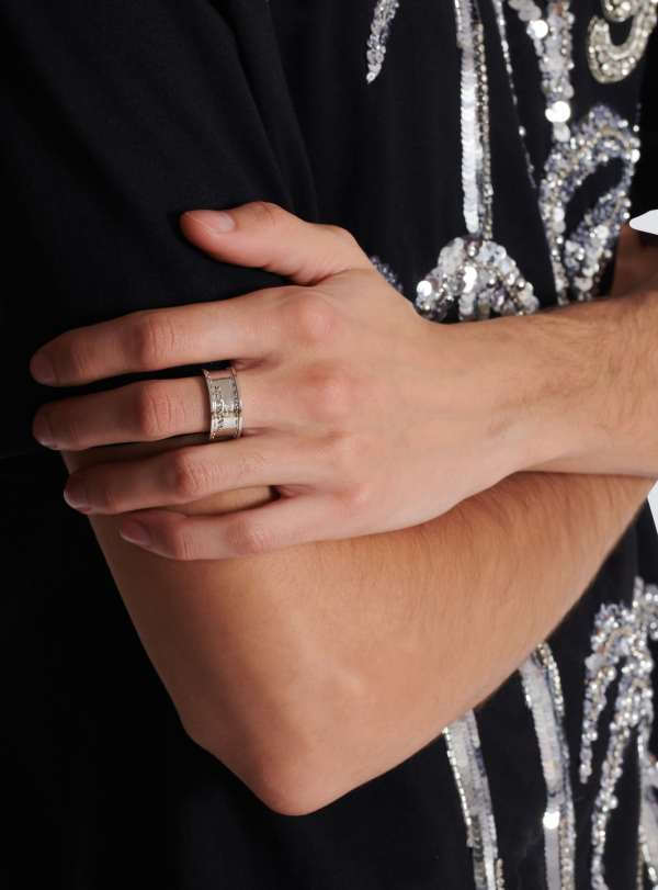 Balmain Paris Bague Signature Tubular En Laiton Argent - Homme