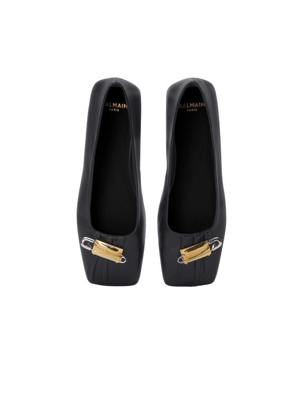 Balmain Paris Ballerines Safety Pin En Cuir D’agneau Froncé Noir - Femme