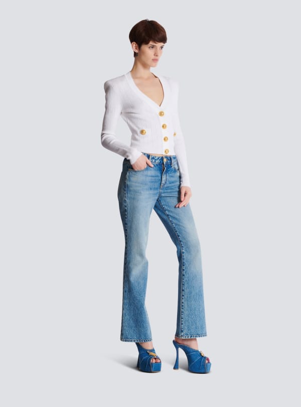 Balmain Paris Cardigan Court En Maille Blanc - Femme