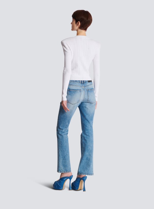 Balmain Paris Cardigan Court En Maille Blanc - Femme