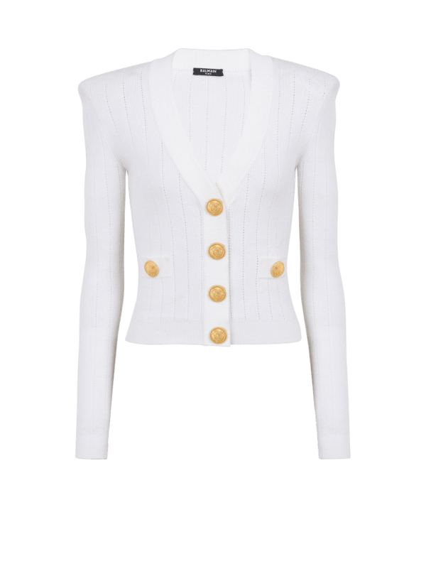 balmain paris Cardigan court en maille blanc - Femme