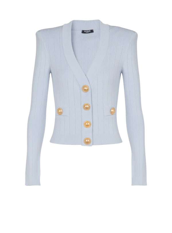 balmain paris Cardigan court en maille bleu - Femme