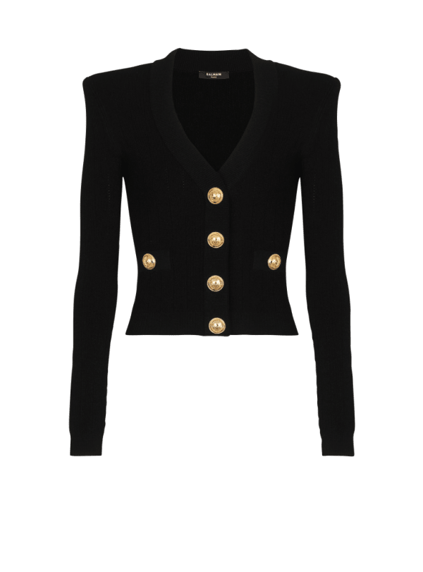 balmain paris Cardigan court en maille noir - Femme