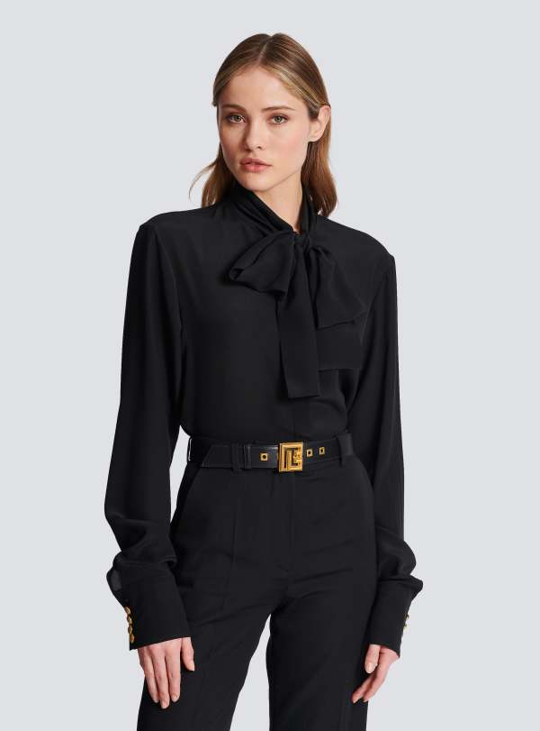 Balmain Paris Ceinture P-Belt En Cuir Noir - Femme