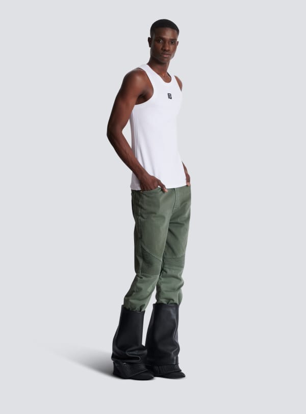 Balmain Paris Débardeur Brodé PB Blanc - Homme