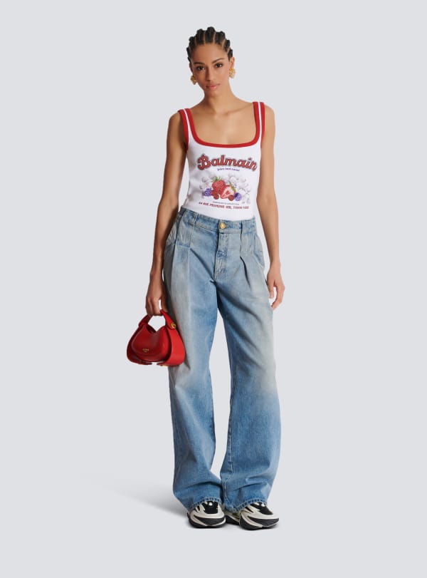 Balmain Paris Jean à Plis En Denim Bleu - Femme