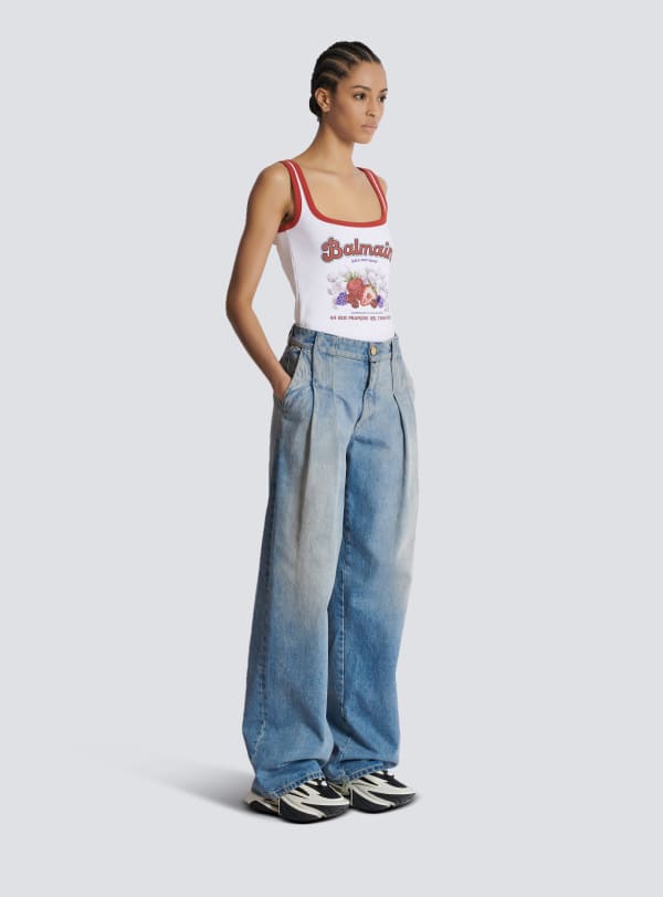 Balmain Paris Jean à Plis En Denim Bleu - Femme