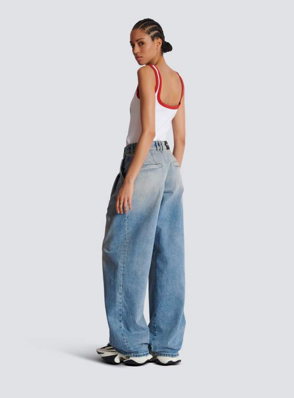 Balmain Paris Jean à Plis En Denim Bleu - Femme