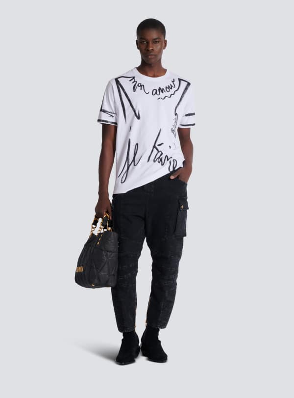 Balmain Paris Jean Cargo En Denim Noir - Homme