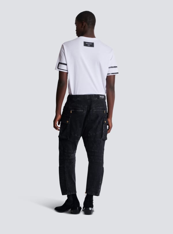 Balmain Paris Jean Cargo En Denim Noir - Homme