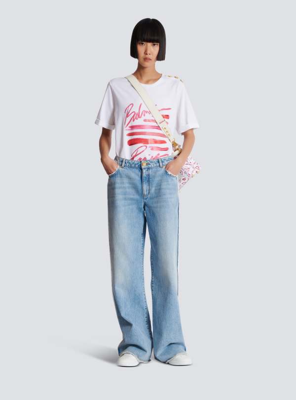 Balmain Paris Jean Droit En Denim Bleu - Femme
