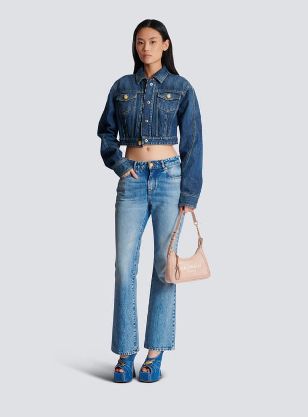 Balmain Paris Jean Flare En Denim Bleu - Femme