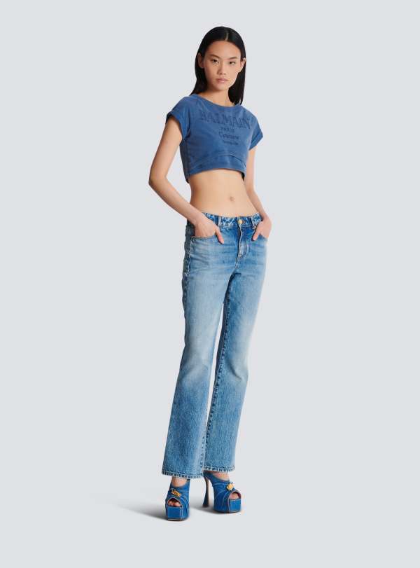 Balmain Paris Jean Flare En Denim Bleu - Femme