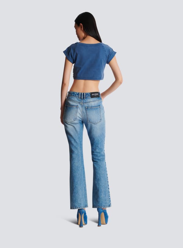 Balmain Paris Jean Flare En Denim Bleu - Femme