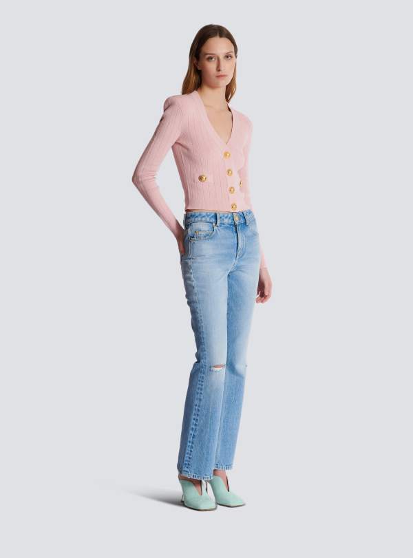 Balmain Paris Jean Flare En Denim Bleu - Femme