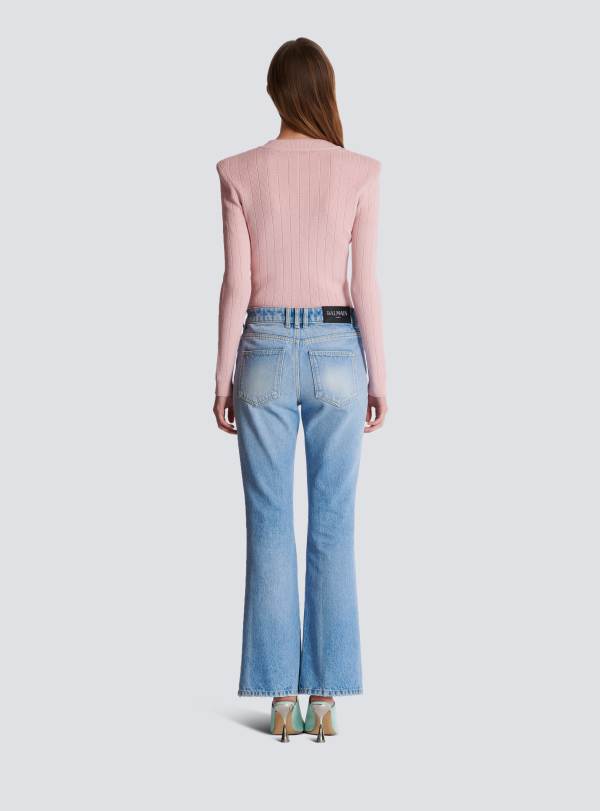 Balmain Paris Jean Flare En Denim Bleu - Femme