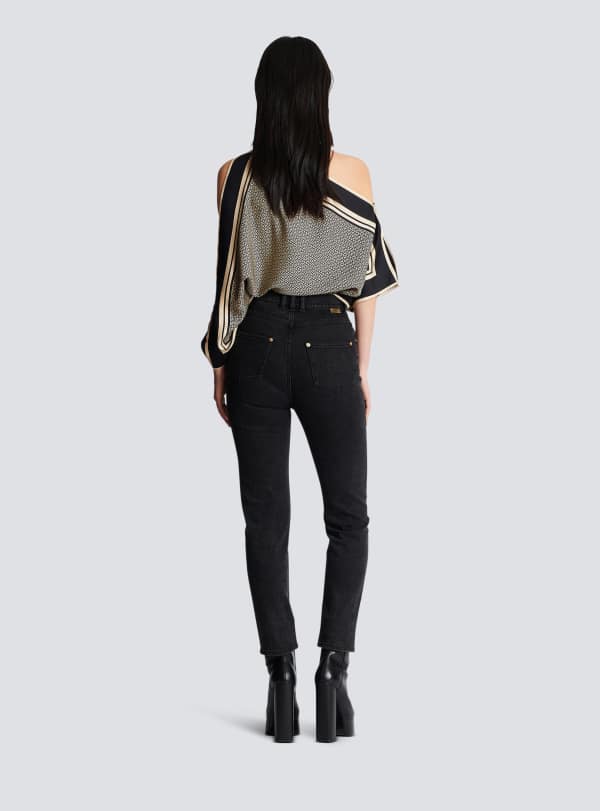 Balmain Paris Jean Slim En Denim Noir - Femme