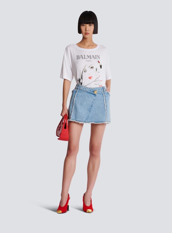 Balmain Paris Jupe Asymétrique En Denim Bleu - Femme